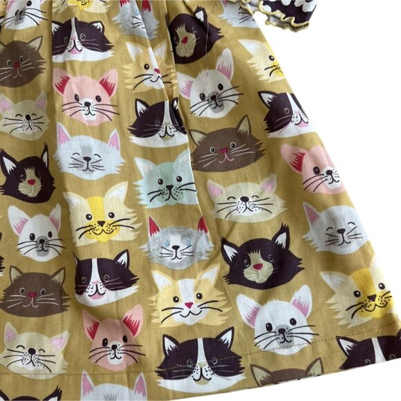 Silly Molly Cat Dress Girls Brown Yellow Long Sleeve Belted Cotton Size 6 - Picture 10 of 11